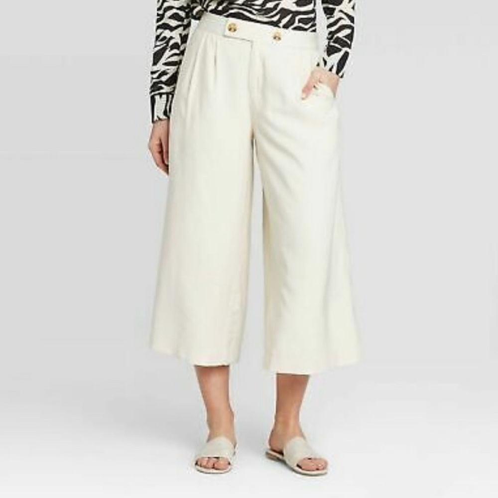 Who What Wear High Rise Wide Leg Front Pleat Cropped Pants Size 10